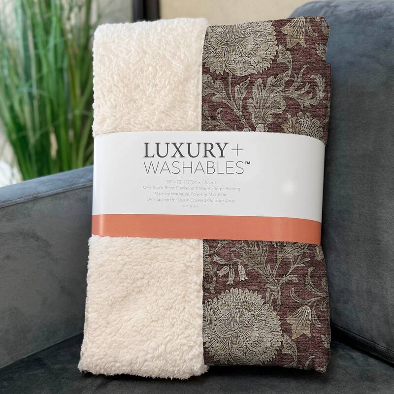 Premium Machine Washable Floral Sherpa Throw Blanket