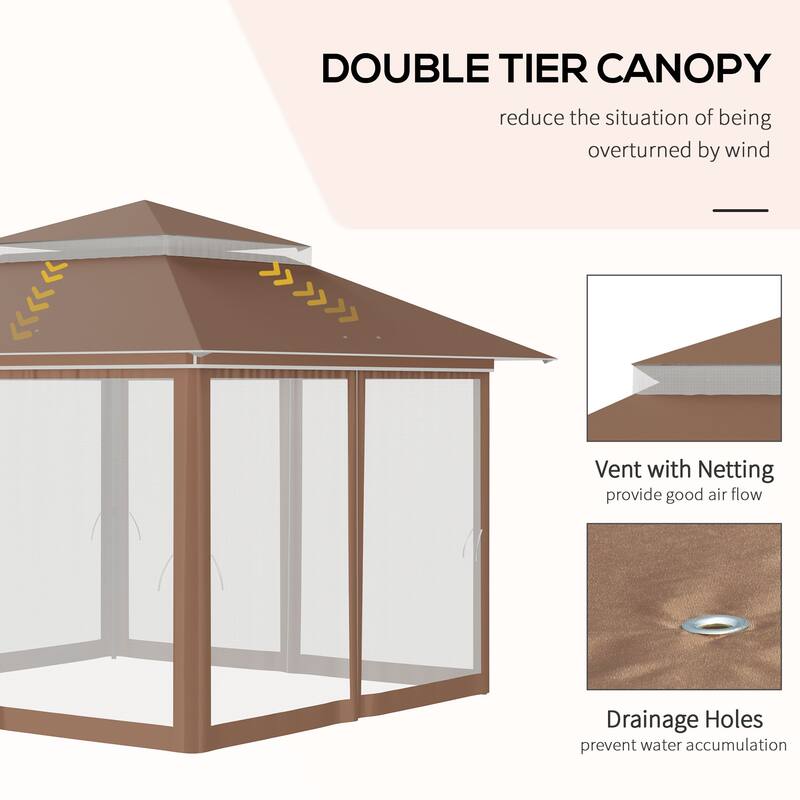 Outsunny 12' x 12' Pop Up Canopy Sun Shade Instant Tent Folding with Mesh Sidewall Netting, 3-Level Adjustable Height