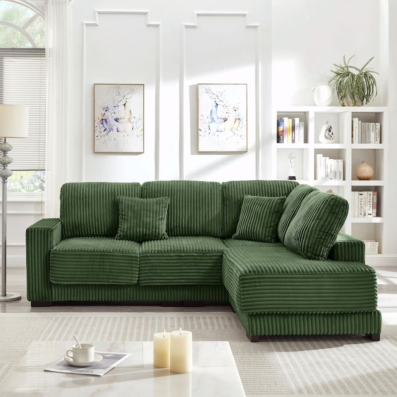 93" Sectional Sofa, L-Shaped with Reversible Chaise Lounge, Upholstered in Soft Corduroy