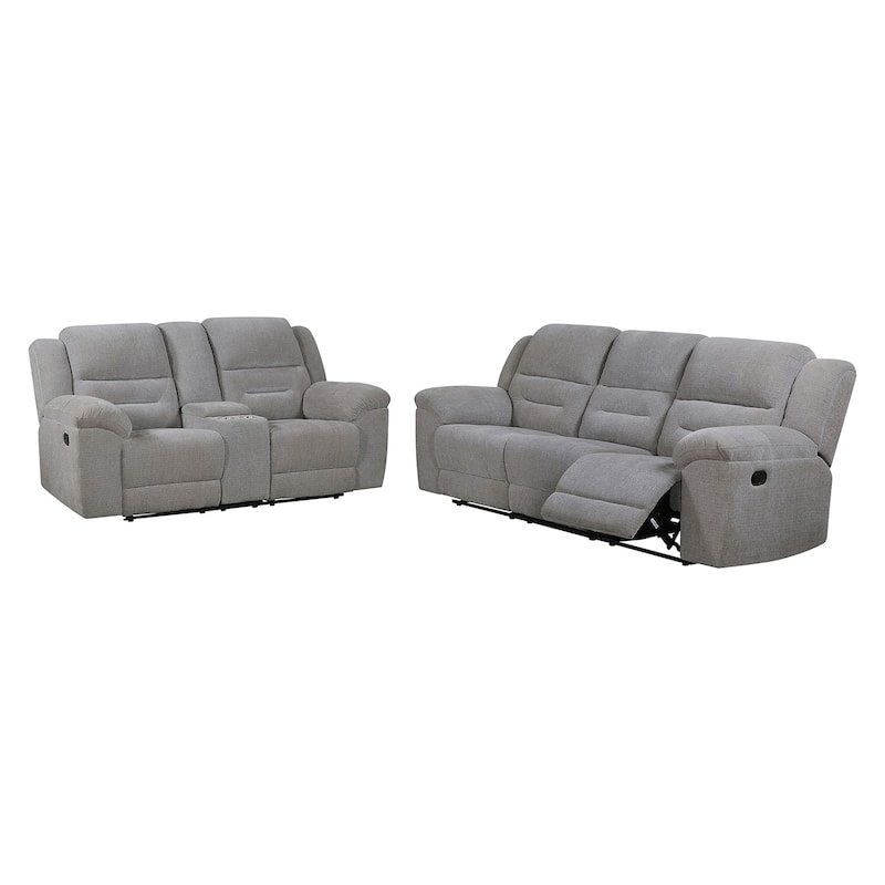 2-piece Chenille Manual Reclining Sofa Set with Pillow-top Arm in Grey - Grey - 2 Piece