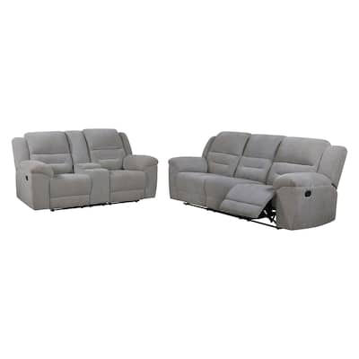 2-piece Chenille Manual Reclining Sofa Set with Pillow-top Arm in Grey