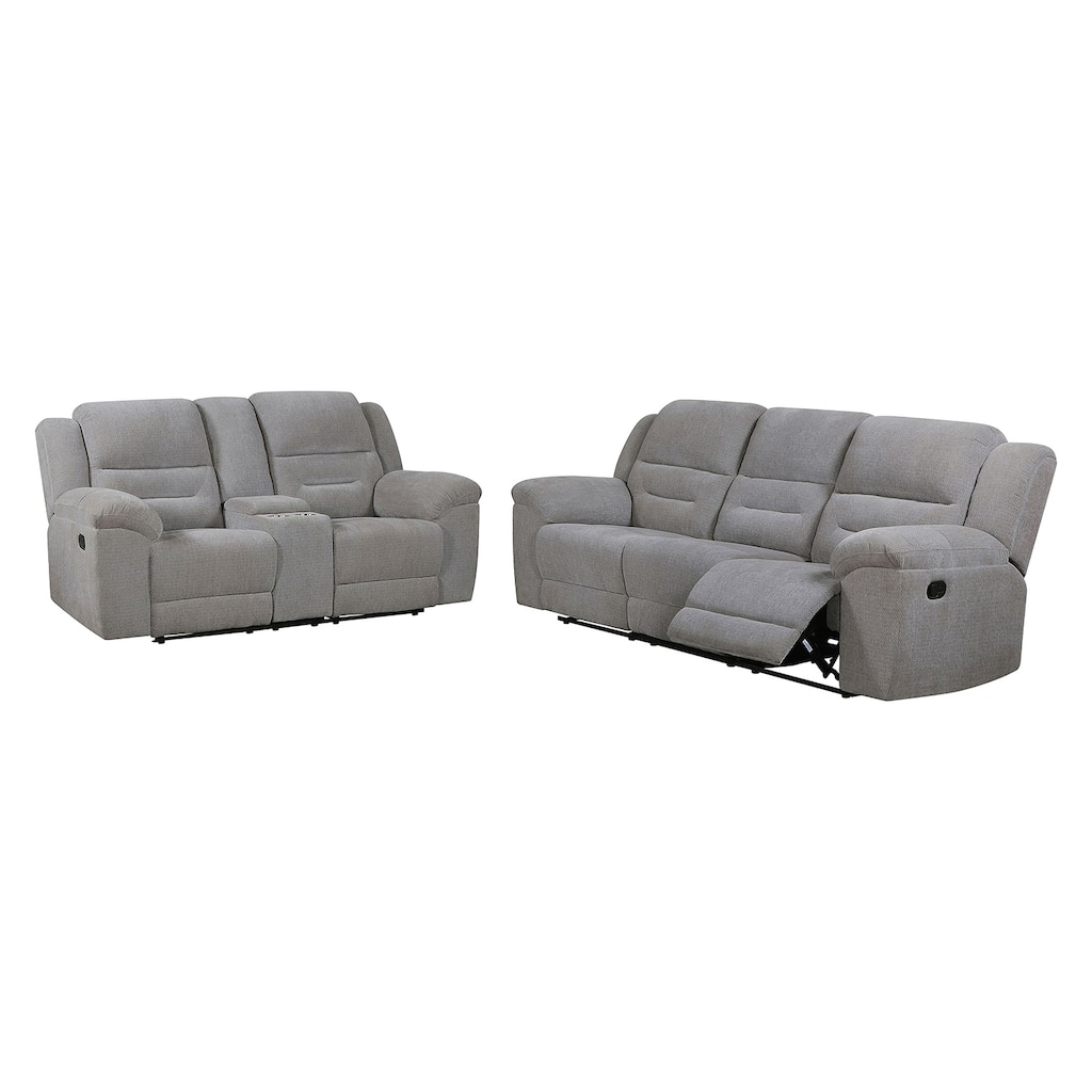 2-piece Chenille Manual Reclining Sofa Set with Pillow-top Arm in Grey