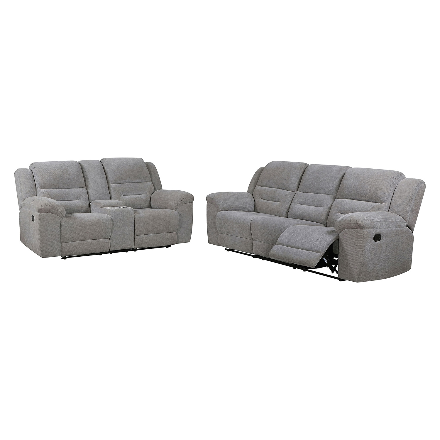 2-piece Chenille Manual Reclining Sofa Set with Pillow-top Arm in Grey