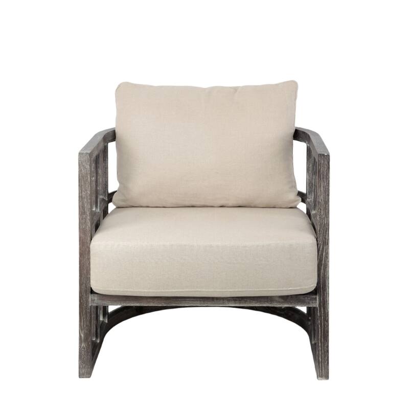 HomeRoots 30" Cream And Brown Fabric Distressed Barrel Chair - 29.75' X '33.75' X '29
