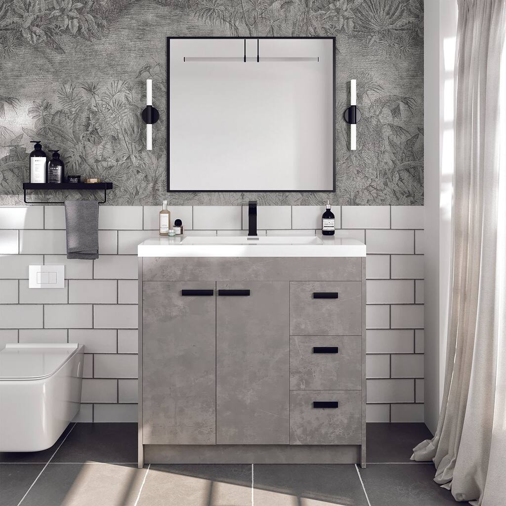 Eviva Lugano 36 inch Cement Gray Modern Bathroom Vanity with White Integrated Acrylic Top - 36"