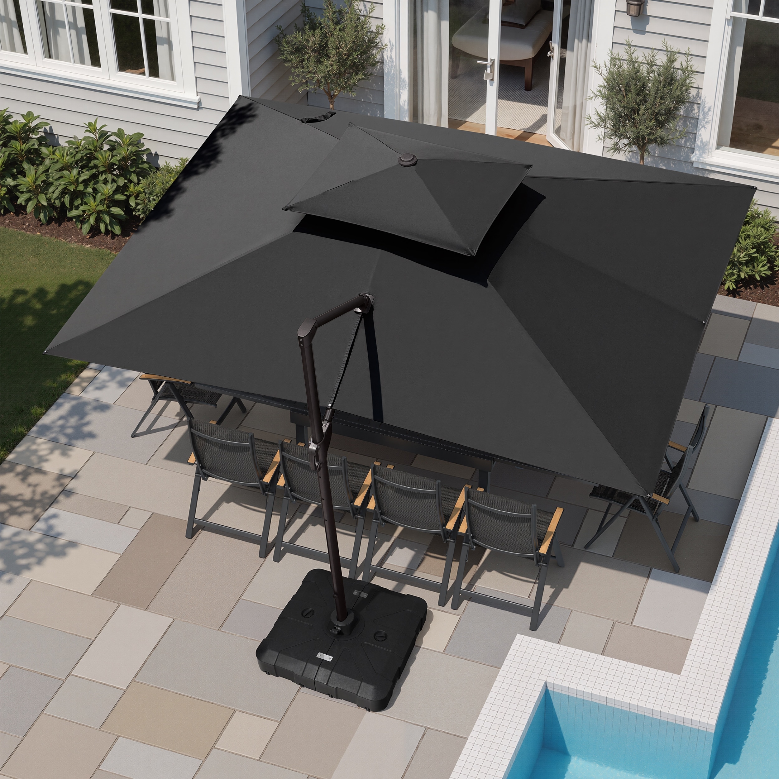 9' x 11'/10' x 13' Outdoor Patio Rectangular Cantilever Offset Umbrella with 350LBS Fillable Base