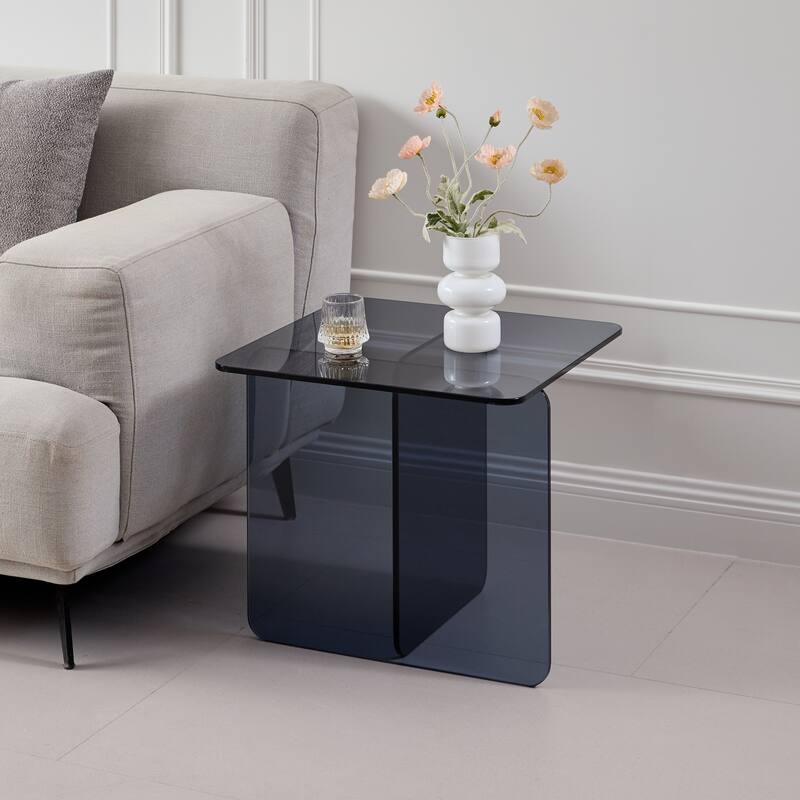 Tempered Brown Glass SideTable, Small Tea Table, Night Stand Tempered Glass Sofa Table - Grey