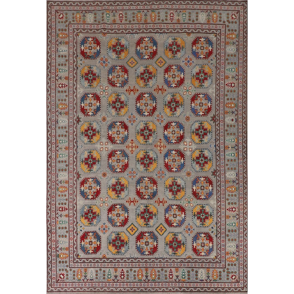 All-Over Geometric Kazak Area Rug Hand-Knotted Wool Carpet - 8'4" x 11'4"