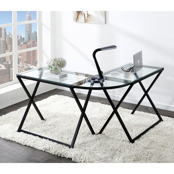 Glass top deals desk l shaped