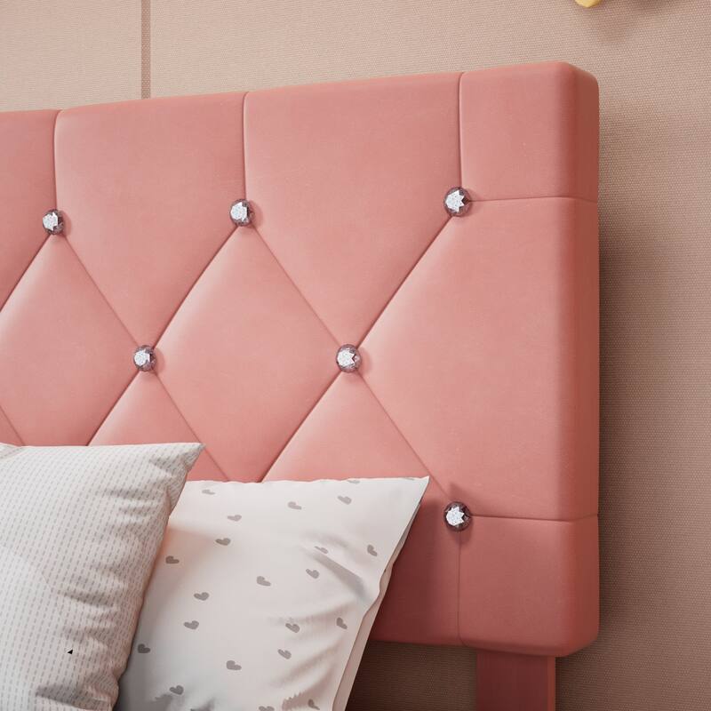 VECELO Bed Frame with Storage Drawers Leather Upholstered with Diamond Tufted Headboard Solid Wood Slat Support