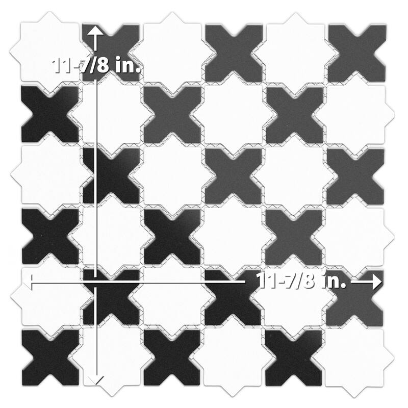 Merola Tile Metro 2" Star Matte White with Matte Black Cross 11-7/8" x 11-7/8" Porcelain Floor and Wall Tile
