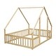 preview thumbnail 15 of 49, Wood House-Shaped Full Floor House Bed with Fence,Guardrails,Kids and Baby