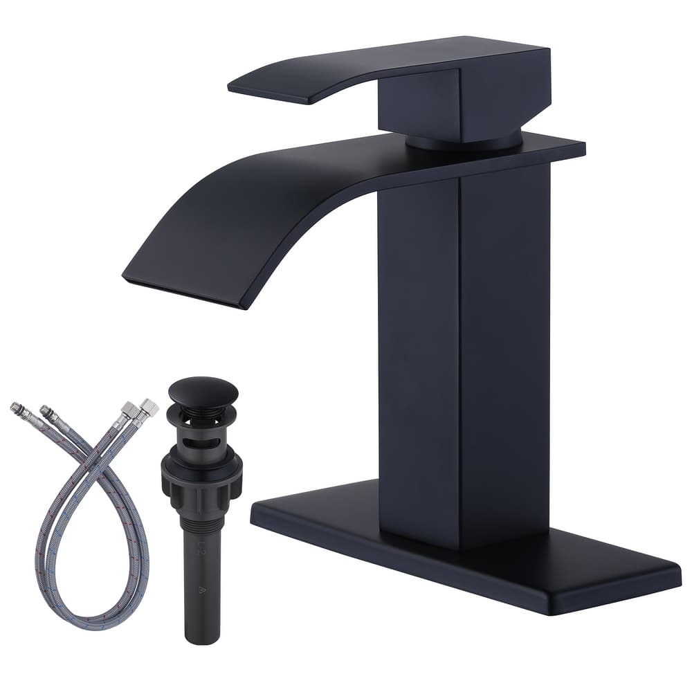 WOWOW Single Handle Waterfall Bathroom Faucet with Pop-Up Drain