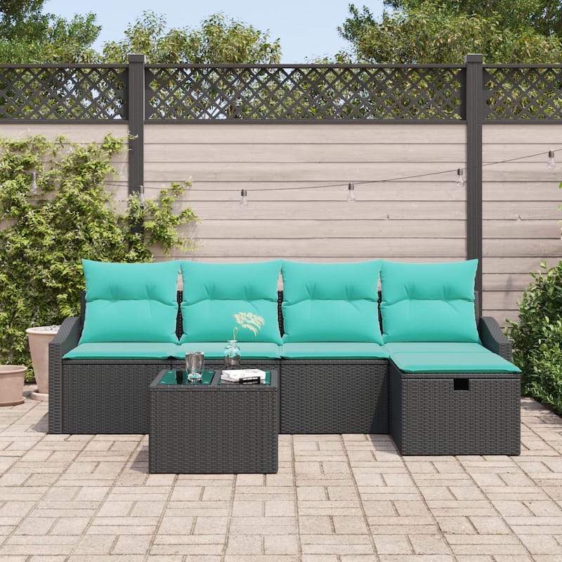 vidaXL 5/6 Garden Sofa Set with Cushions Black/Brown/Grey Wicker - 91.7 x 46.1 x 27.2