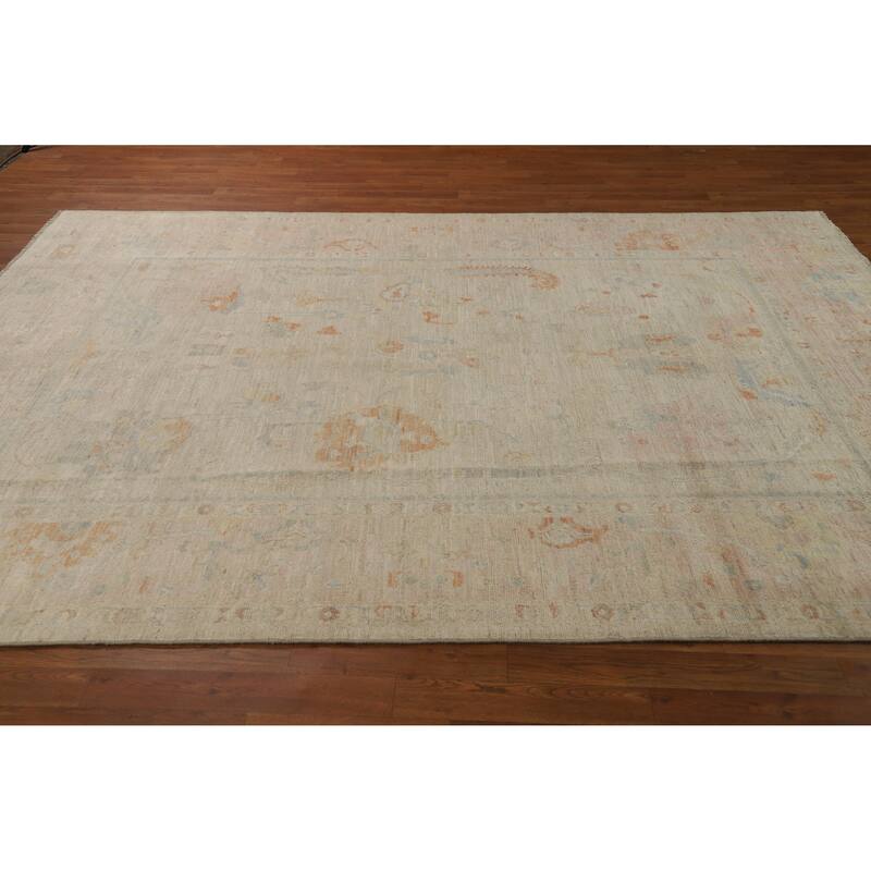 Oushak Turkish Area Rug Vegetable Dye Hand-Knotted Wool Carpet - 6'11"x 9'7"