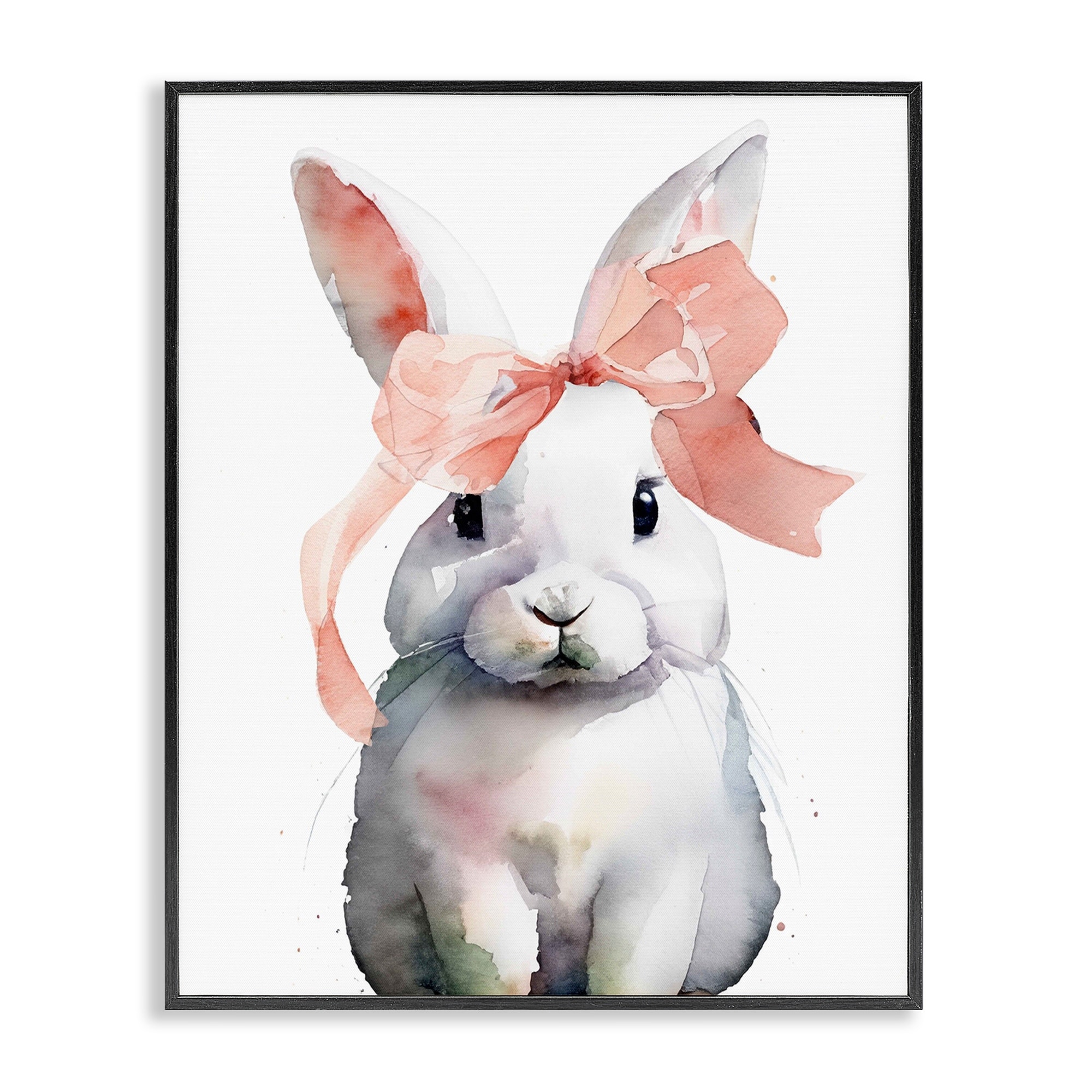 Stupell Bunny with Soft Pink Ribbon Framed Giclee Art Design By Lil' Rue