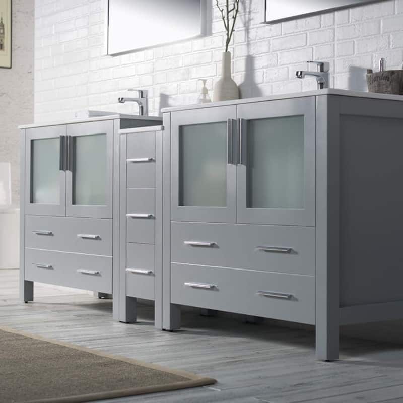 Blossom Sydney 84 Inch Solid Wood Double Sink Vanity with Side Cabinet