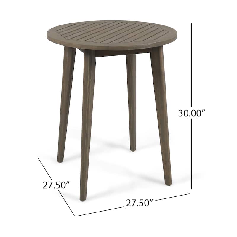Roomfitters Outdoor Round Bistro Side Table, Solid Acacia Wood Accent Table, Weather-Resistant Patio Furniture, Grey - Gray