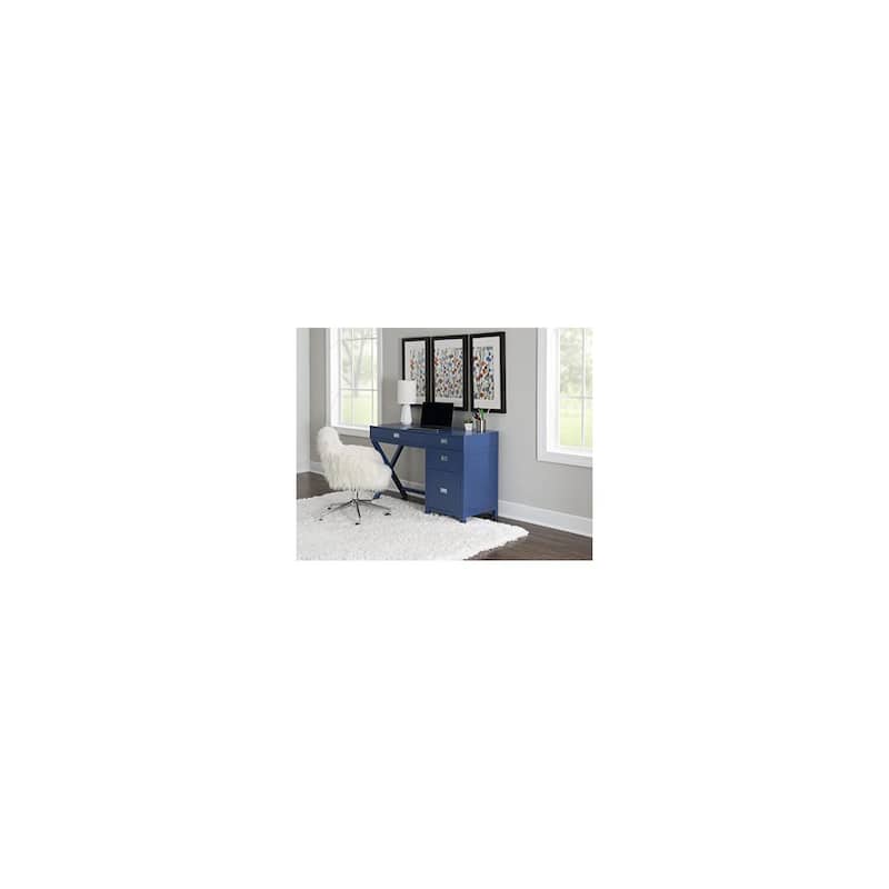 Storage Desk - Navy Blue 48" Desk with File Cabinet - Campaign Style Office Desk