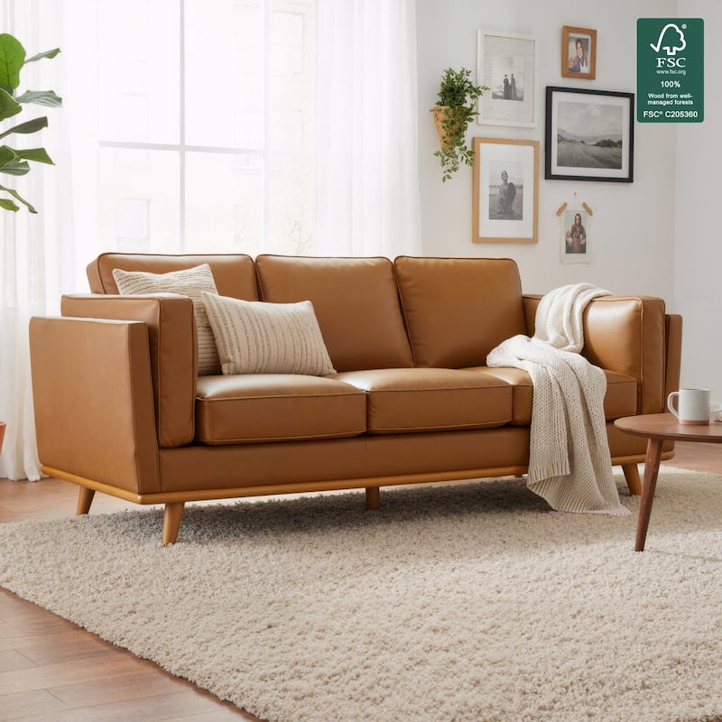 MCombo Napa Leather Couch, Leather Sofa - Cognac Tan - Sofa