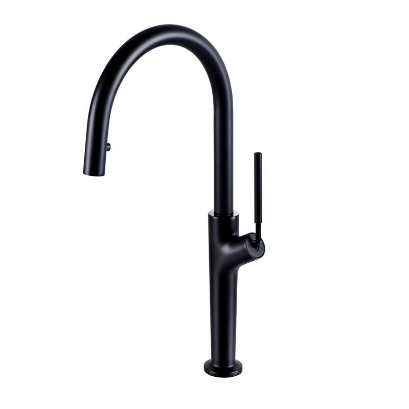 Single Handle Kitchen Faucet with Pull Down Sprayer Brass 1 Hole Brass Pull Down Kitchen Sink Faucets - Matte Black