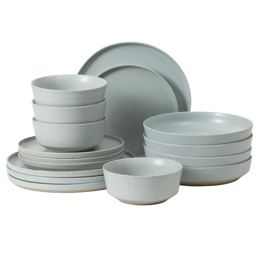 Gibson Elite Overbrook 16-Piece Pottery Clay Stoneware Stackable Dinnerware Set - Plates & Bowls, Reactive Glaze, Service for 4