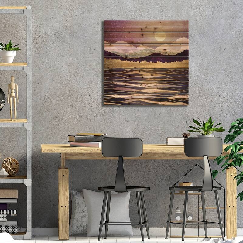 Lunar Waves Print On Wood by SpaceFrog Designs - Multi-Color