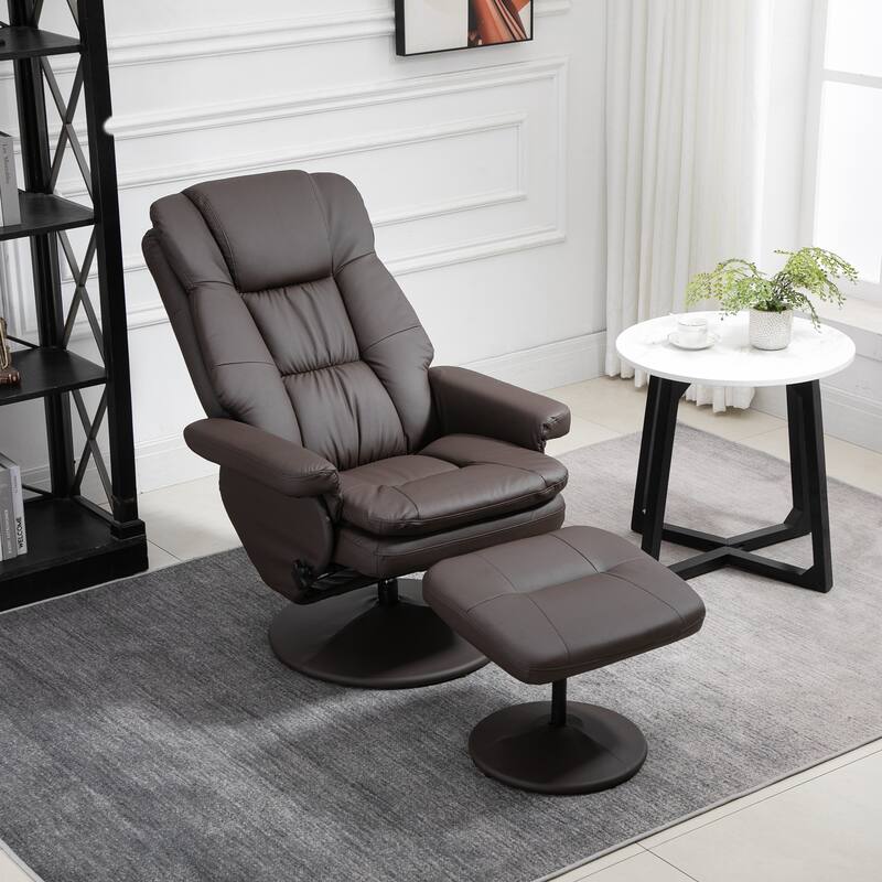 High-Back PU Leather Swivel Recliner with Adjustable Backrest, Footrest Ottoman, and Sturdy Wrapped Base for Living Room