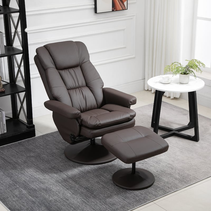 PU Leather Swivel Recliner Chair with Ottoman and Steel Base - 31.5" W x 34.75" D x 44.5" H