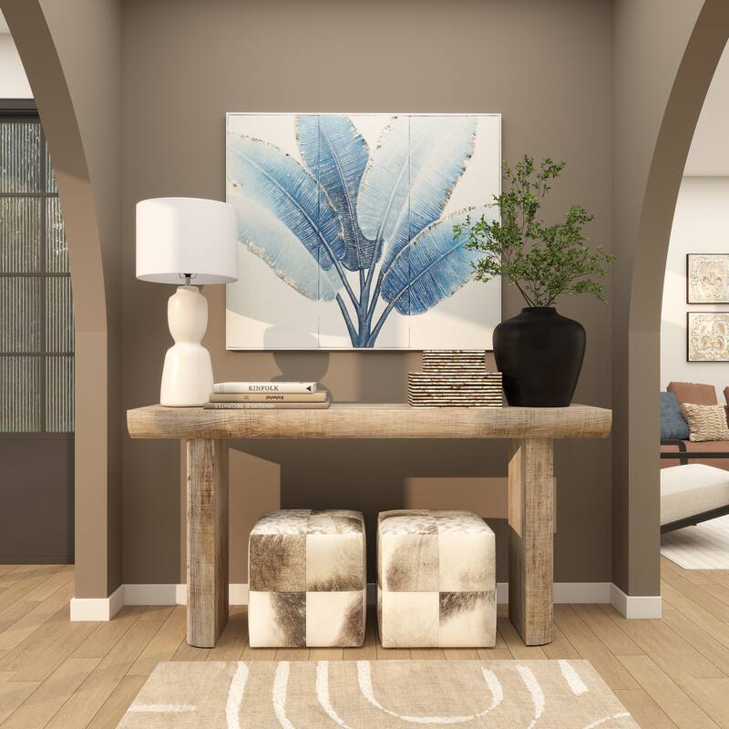 Blue Metal Leaf Palm Tree Home Wall Decor with Gold Foil Accents and White Speckled Details