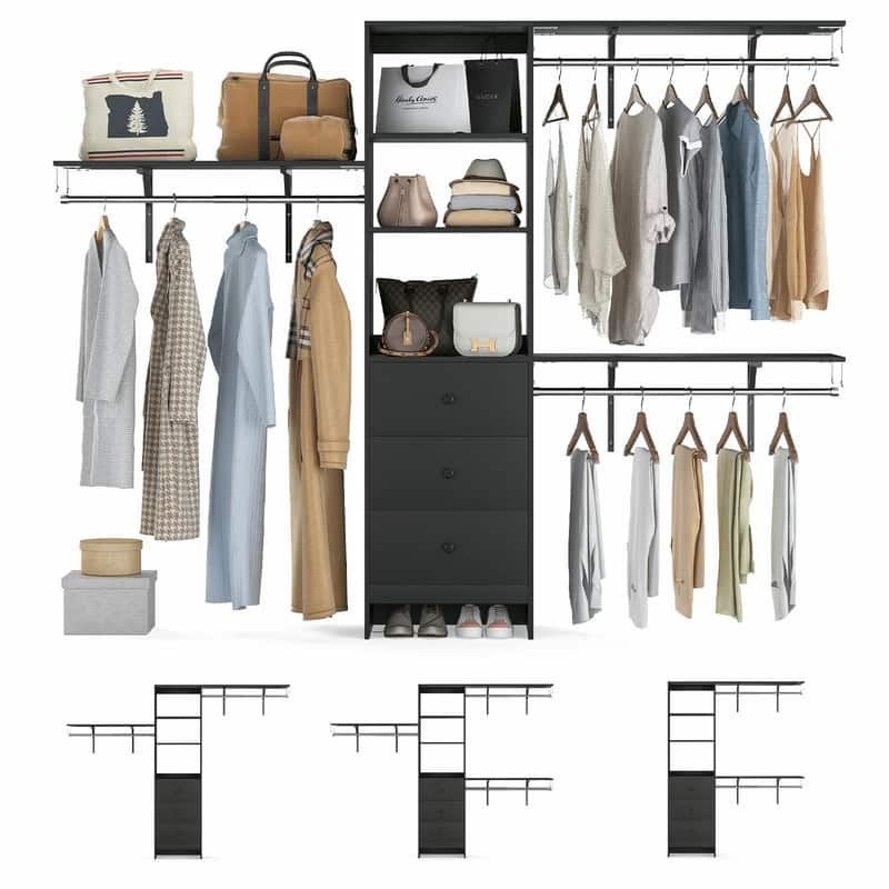 High-Capacity Closet Organizer Wardrobe Rack with Drawers, Shelves & Expandable Hanging Rods (Fits 6-9 ft Spaces)