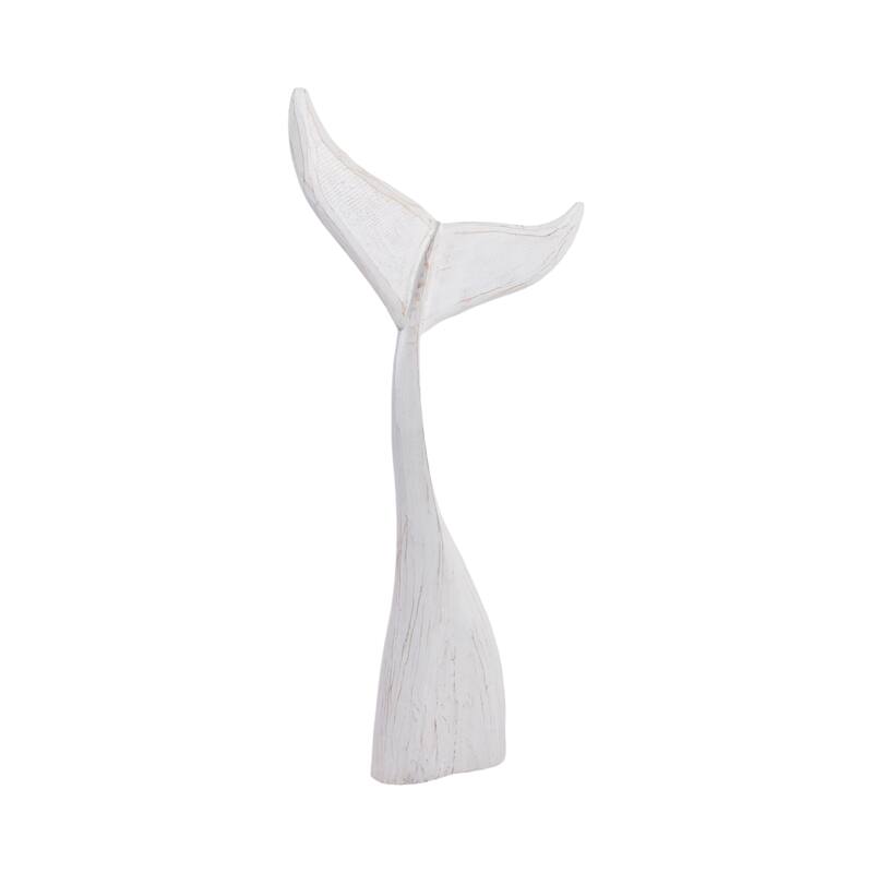 Artistic Wood Whale Tail Figurine Sculpture Home Decor - White