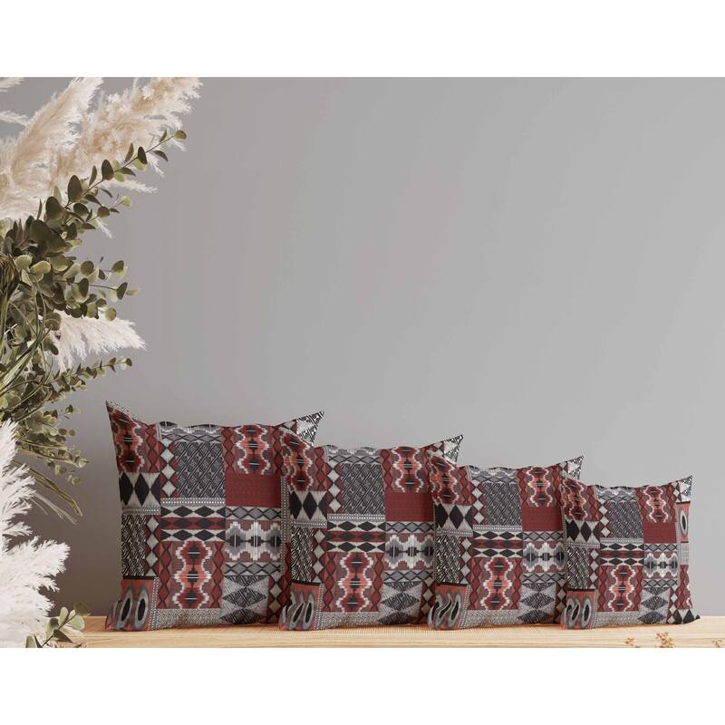 Patched Perfection Indoor/Outdoor Reversible Throw Pillow Gray and Red
