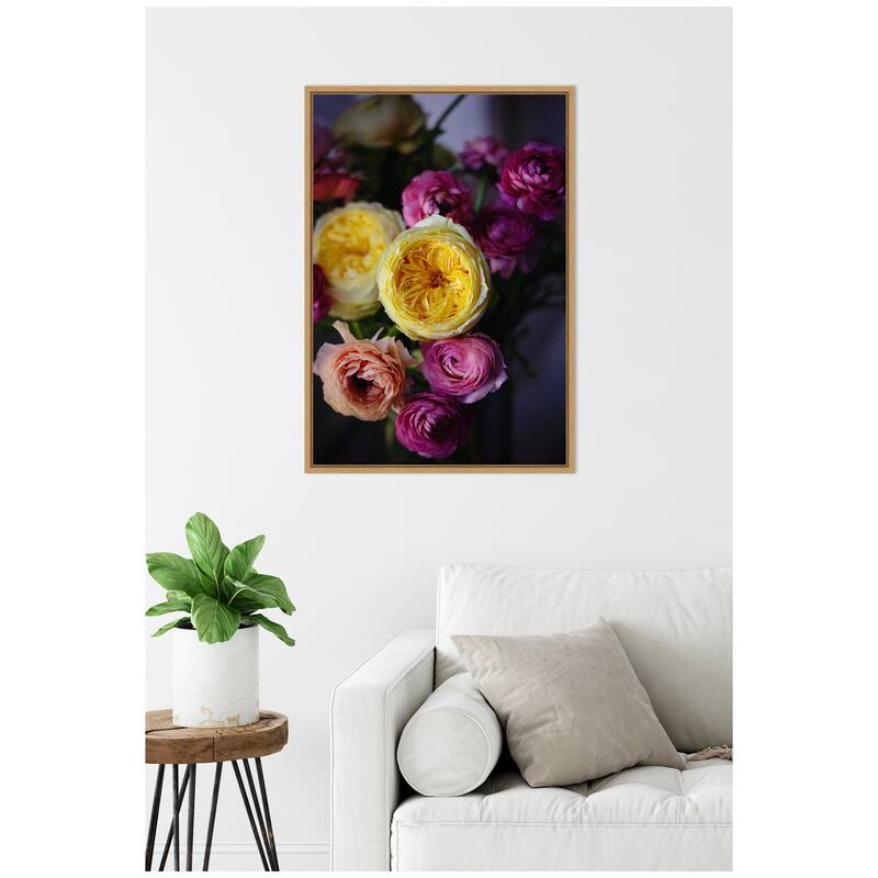 Kate and Laurel Sylvie Stunning Yellow and Pink Flower Bouquet Framed Canvas by Kristy Campbell
