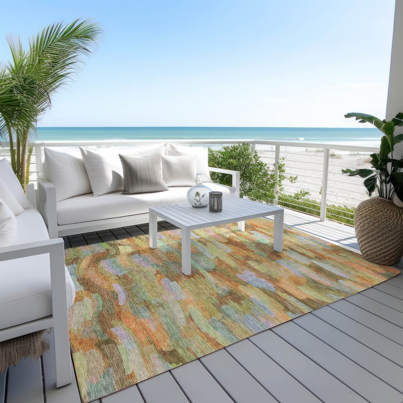 Machine Washable Indoor/ Outdoor Abstract Rock Chantille Rug