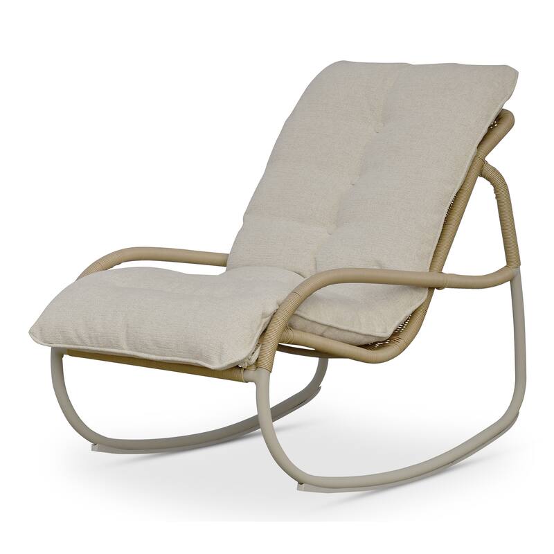 NADAAL STUDIOS Torven Outdoor Rocking Chair, Woven Synthetic Wicker, Aluminium Frame, Brown Cushion, Brown