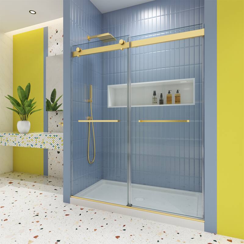 60" x 74" Brushed Gold Frameless Bypass Shower Door - Brushed Gold