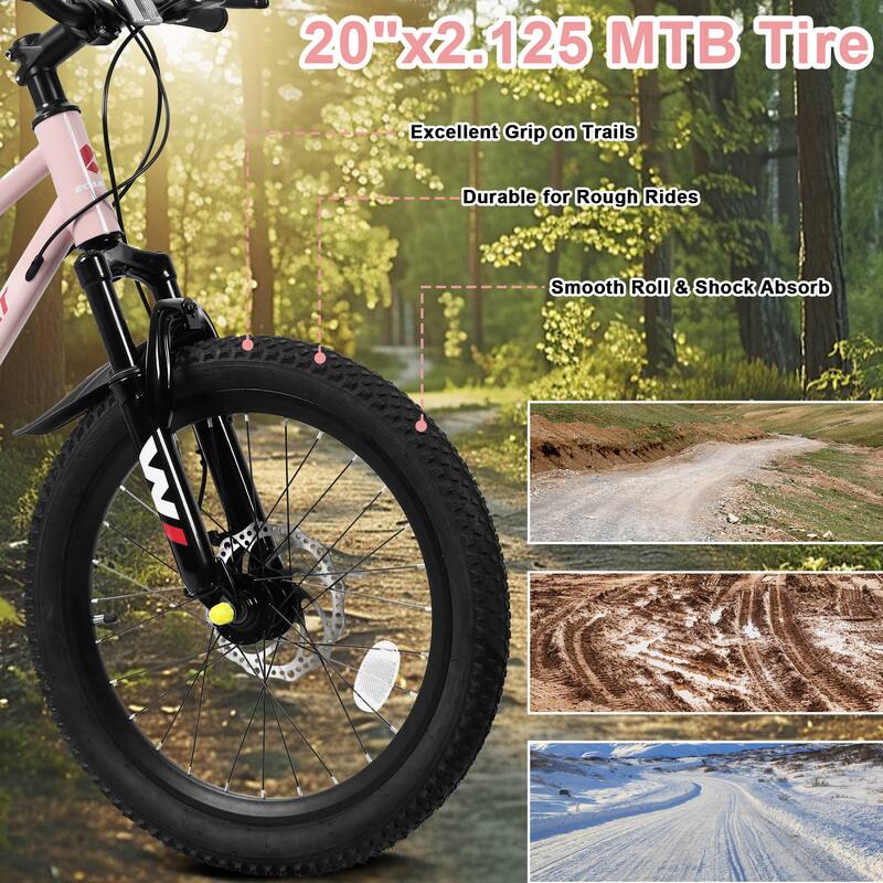 20 inch Mountain Kids Bike for Boys & Girls, Ages 6-12, 7-Speed with Front Suspension