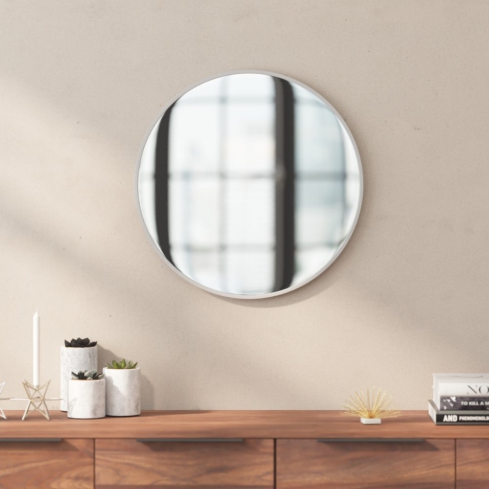 Wall Mount Shatterproof Round Accent Wall Mirror with Metal Frame