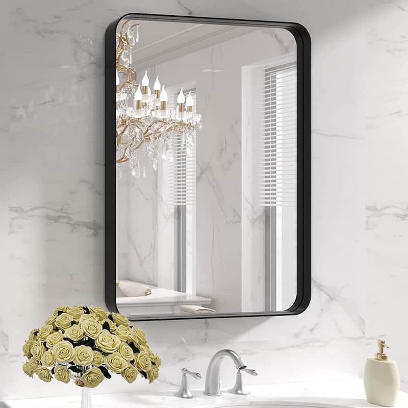 Raven Rectangular Metal Framed Wall Mounted LED Bathroom Vanity Mirror in Black