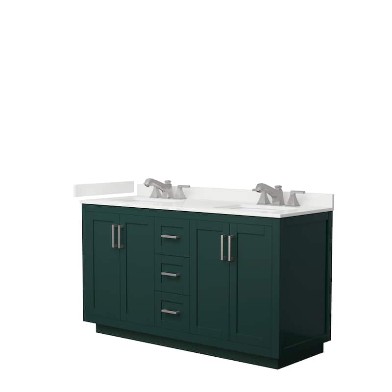 Miranda 60-inch Double Vanity, Quartz Top - Green, Nickel Trim, White Quartz Top