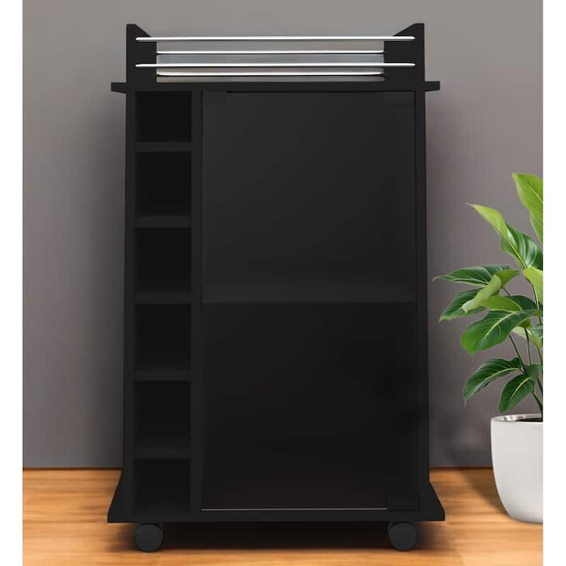 HomeRoots Black Rolling Bar Cart With Wine Storage - 21.60 in. x 35.00 in. x 16.30 in. - Black - Wood