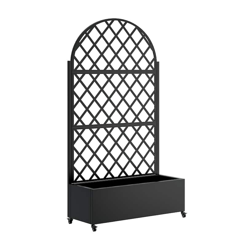 Metal Planter Box with 4 Wheels and Privacy Screen for Climbing Plants