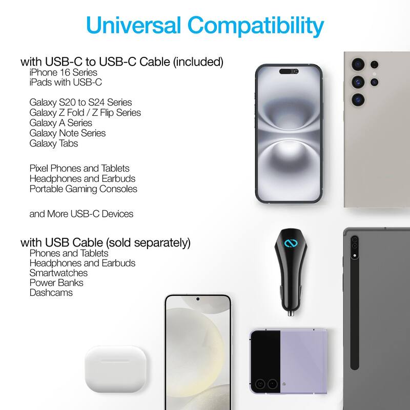 Naztech N420 PD25W+2.4A Car Charger + C - C Cable 4Ft