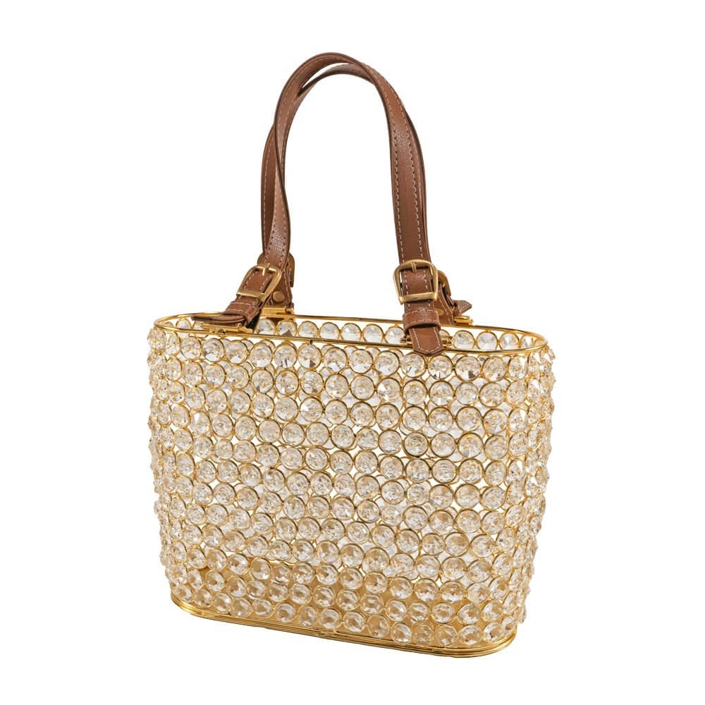 HomeRoots 11" Clear And Gold Crystals And Metal Magazine Holder - Product