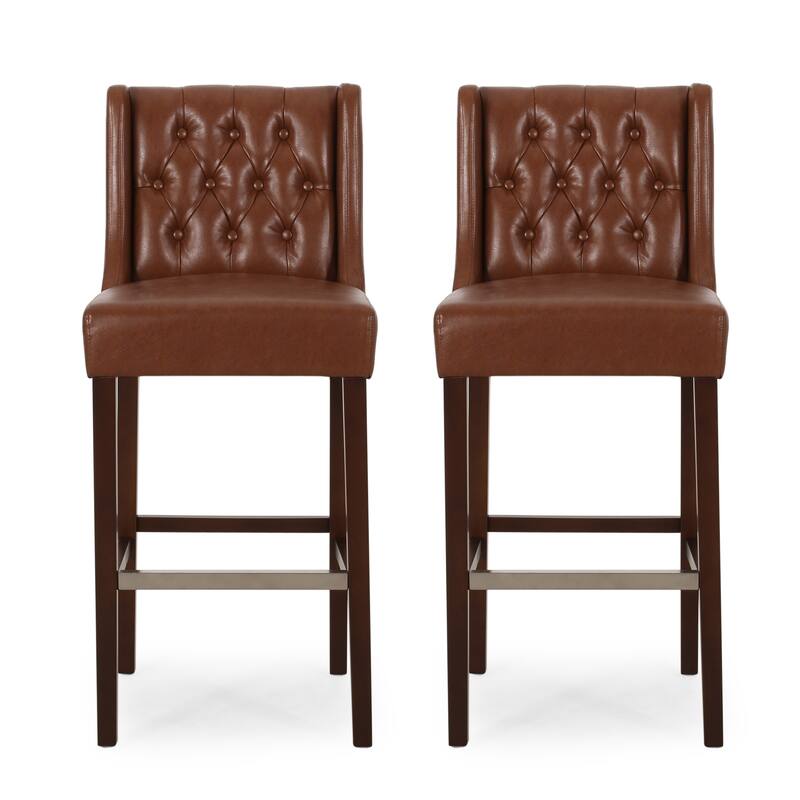 Roomfitters Modern Minimalist Metal Leg Bar Stools with High Density Fabric Seat, Set of 2 - Light Brown