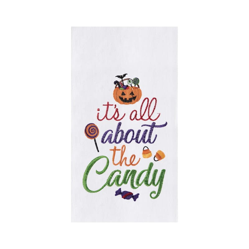 All About The Candy Halloween Embroidered Flour Sack Dishtowel