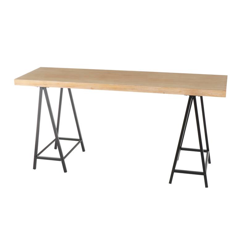 Brown Wooden Console Table with Black Metal Supports