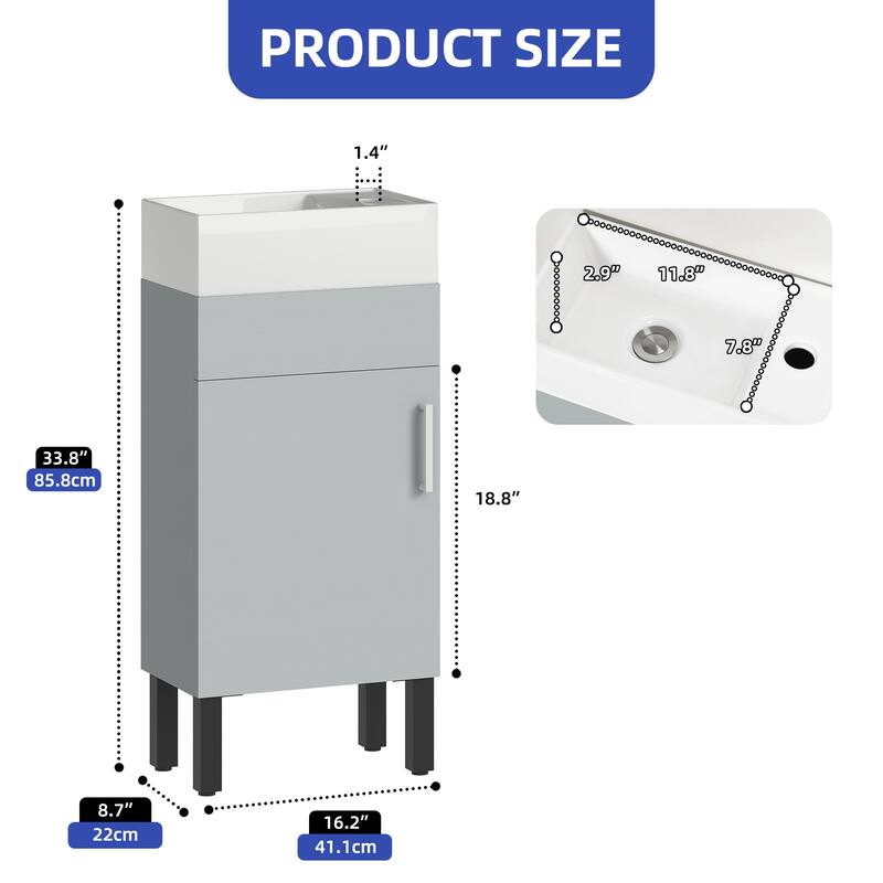 Moasis 16 Inch Bathroom Vanity with Sink, Freestanding Bathroom Cabinet Vanity with 1 Soft Closing Cabinet