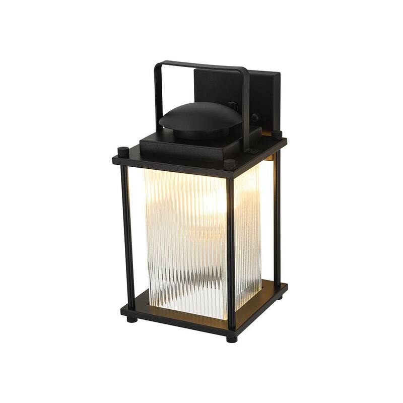 Rectangle Ribbed Glass Cage Outdoor Wall Sconce Porch Light